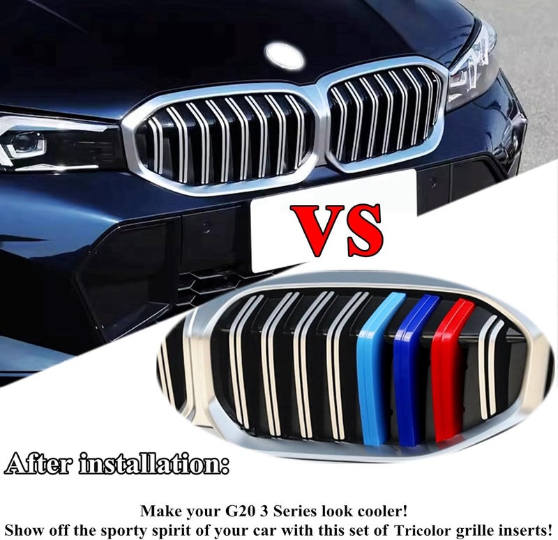 Goodream Tricolor Grille Insert Trims Compatible with BMW 2023 2024 2025 2026 G20 3 Series 330i 330e 320i 320d Sedan Accessories for 8-Beams w/Standard Kidney Grille - Image 4